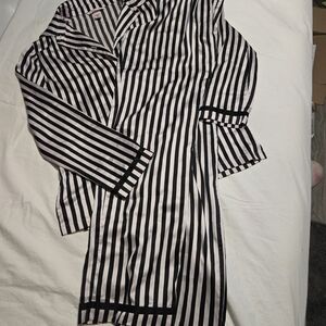 Victoria's Secret Black and White Striped Satin Pajama Set